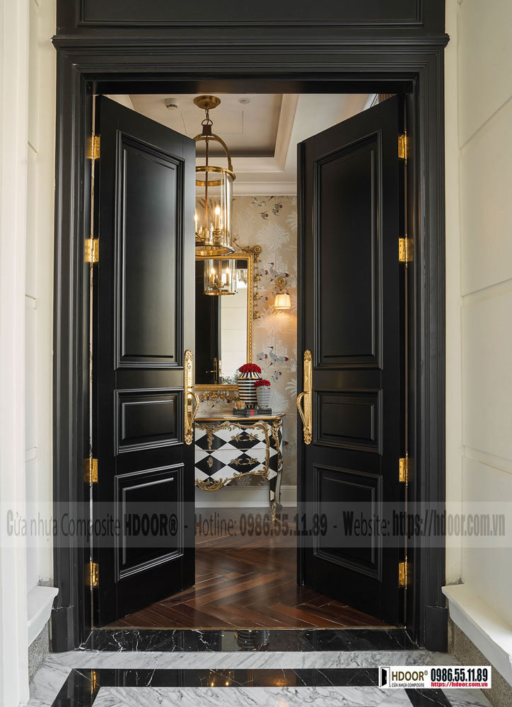 Cửa tân cổ điển hai cánh sơn đen cao cấp