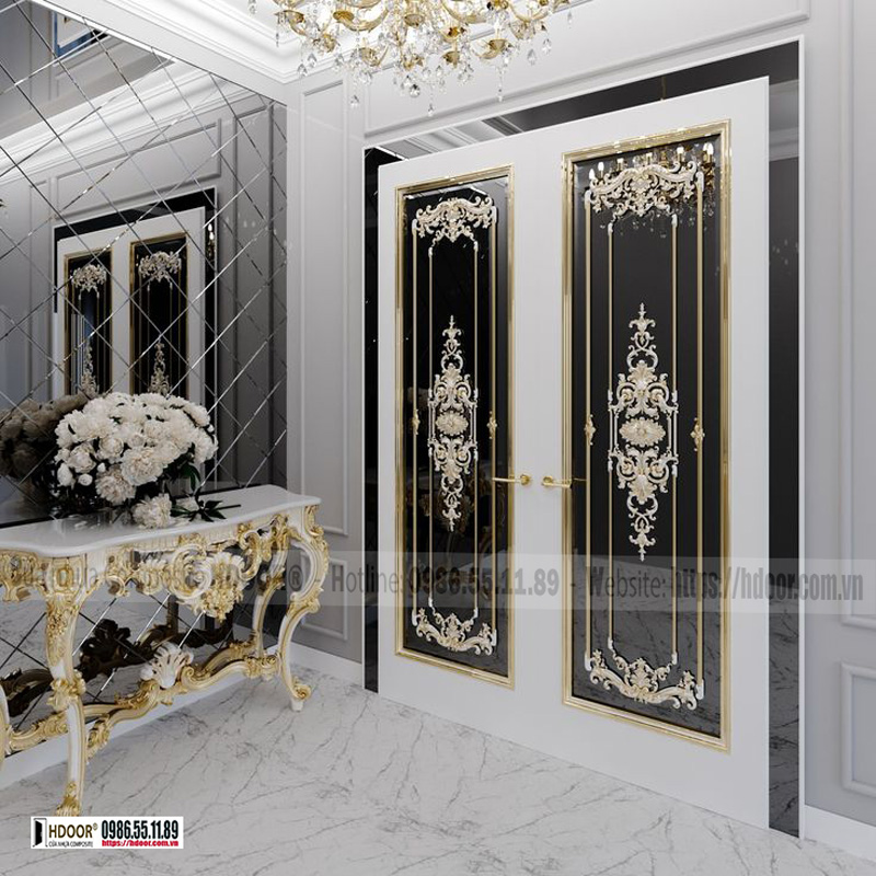 Cửa nhựa composite tân cổ điển ô kính