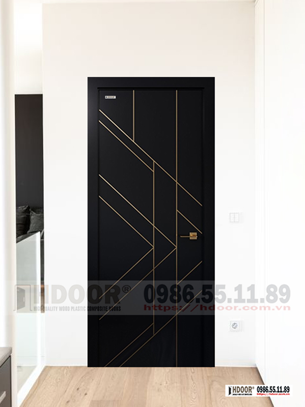Cửa nhựa composite màu đen nẹp vàng